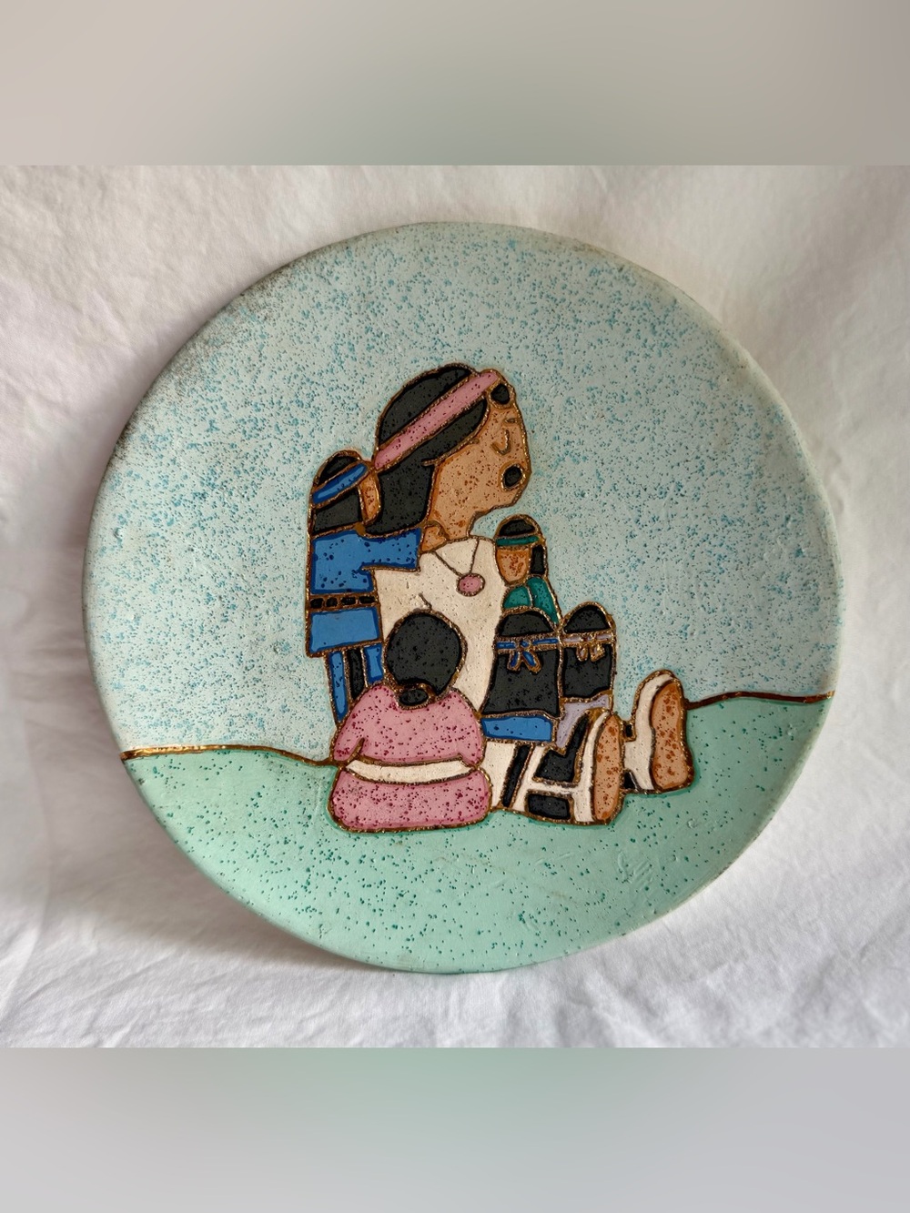Vintage 1991 Southwestern Storyteller Ceramic 8 Inch Wall Plate Folk Art